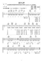 许冠杰歌曲《浪子心声》简单版C调吉他谱 - 六线谱(弹唱谱) - 原调调 - 入门六线谱_微谱库