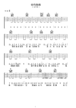 《幼鸟指南》吉他曲谱G调指法编配 - 原调G调 - 变调夹Capo=0 - 初级六线谱_微谱库