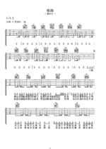 《夜曲》吉他曲谱Ab调指法编配 - 原调Ab调 - 变调夹Capo=0 - 初级六线谱_微谱库